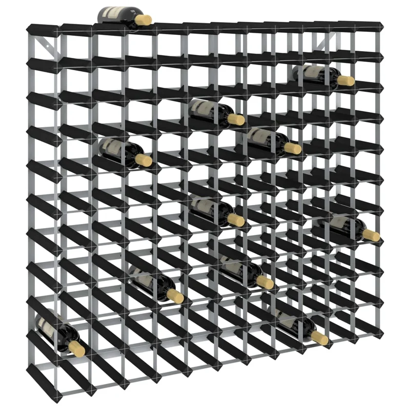 Casier range bouteilles étagère de rangement vin pour 120 bouteilles en bois de pin et acier noir DEC024296