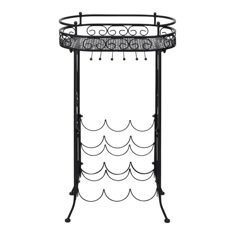 Casier range bouteilles étagère de rangement vin avec porte-verre pour 9 bouteilles en métal noir DEC024275