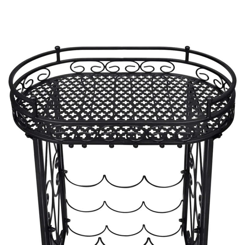 Casier range bouteilles étagère de rangement vin avec porte-verre pour 9 bouteilles en métal noir DEC024275