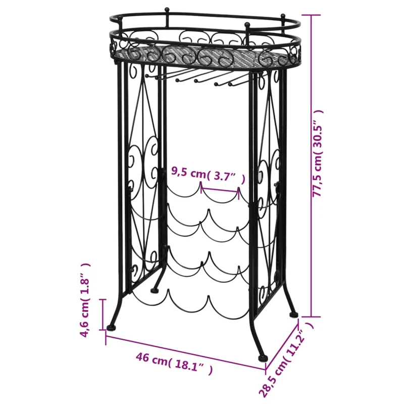 Casier range bouteilles étagère de rangement vin avec porte-verre pour 9 bouteilles en métal noir DEC024275