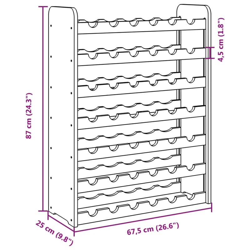 Casier range bouteilles étagère de rangement jusqu'à 42 bouteilles de vin 67,5 x 25 x 87 cm bois de pin DEC024360