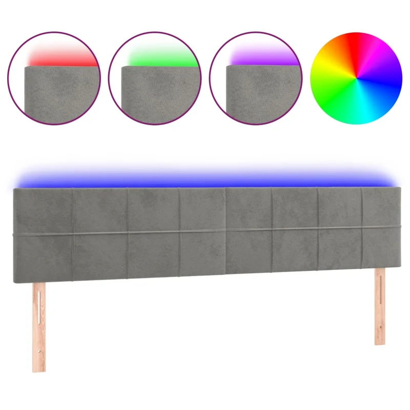 Tête de lit accessoire couchage chambre à coucher meuble à LED 180 x 5 x 78/88 cm tissu velours gris clair TDL0201341