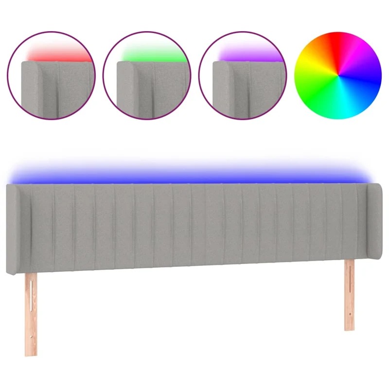 Tête de lit accessoire couchage chambre à coucher meuble à LED 183 x 16 x 78/88 cm tissu gris clair TDL0201335
