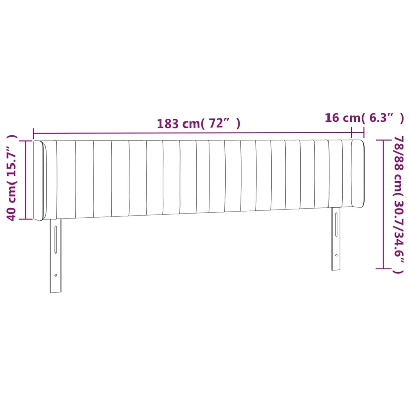 Tête de lit accessoire couchage chambre à coucher meuble à LED 183 x 16 x 78/88 cm tissu gris clair TDL0201335