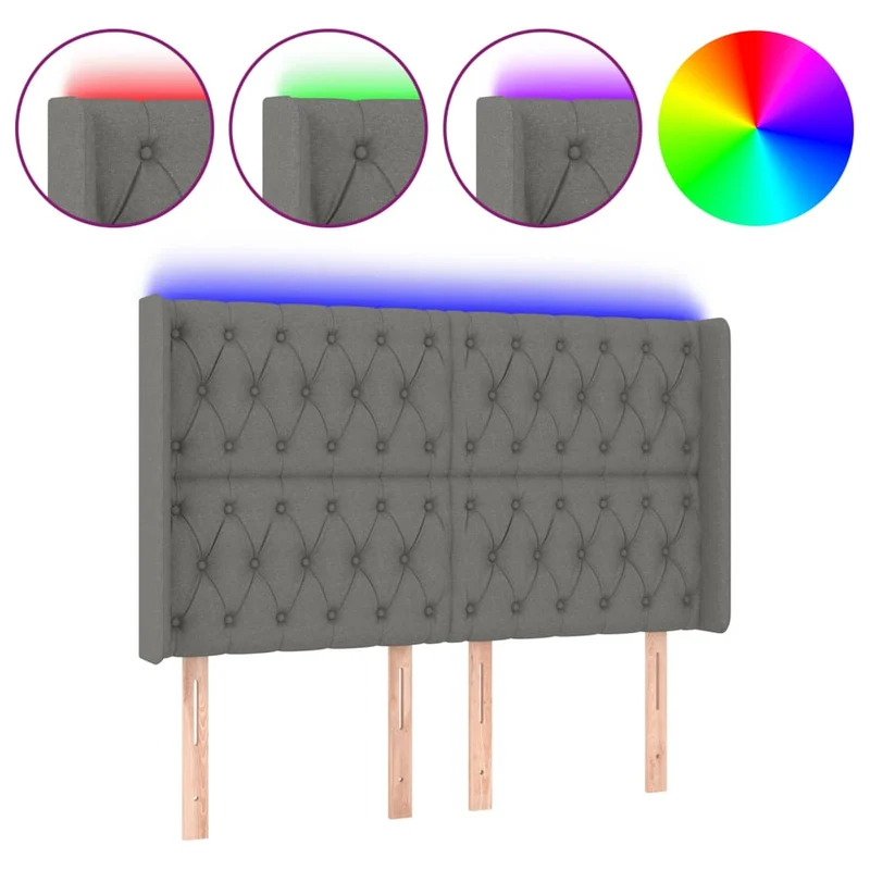 Tête de lit accessoire couchage chambre à coucher meuble à LED 163 x 16 x 118/128 cm tissu gris foncé TDL0201112