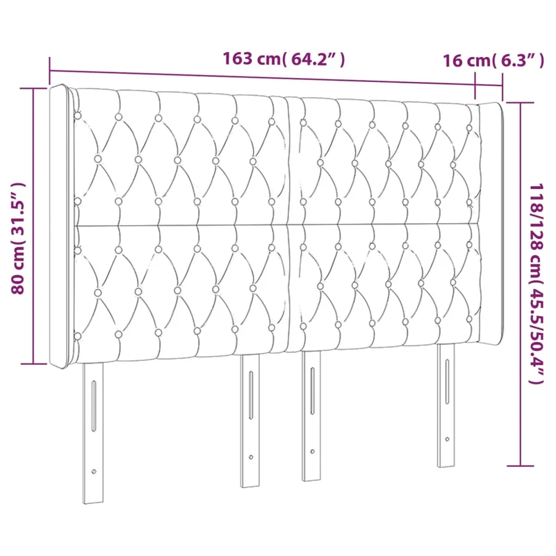 Tête de lit accessoire couchage chambre à coucher meuble à LED 163 x 16 x 118/128 cm tissu gris foncé TDL0201112