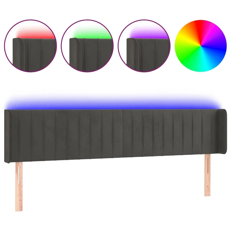 Tête de lit accessoire couchage chambre à coucher meuble à LED 203 x 16 x 78/88 cm tissu velours gris foncé TDL0201048