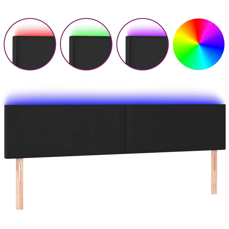Tête de lit accessoire couchage chambre à coucher meuble à LED 200 x 5 x 78/88 cm synthétique noir TDL0200626
