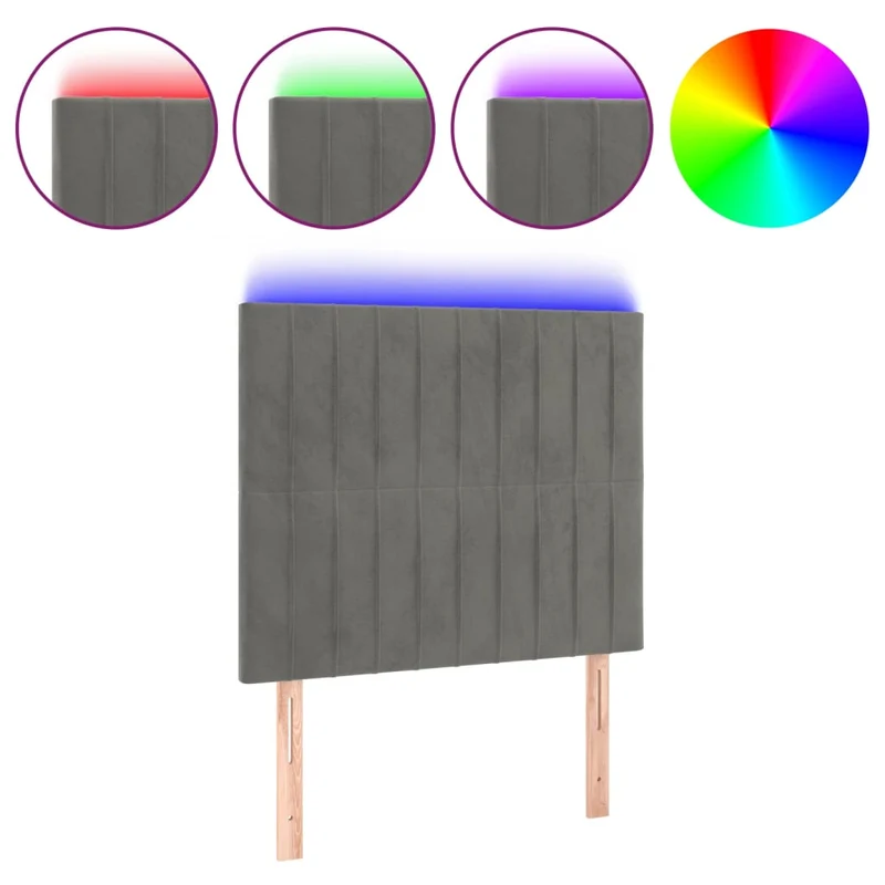 Tête de lit accessoire couchage chambre à coucher meuble à LED 100 x 5 x 118/128 cm tissu velours gris clair TDL0201455