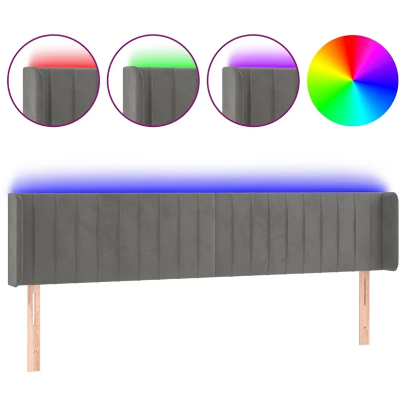 Tête de lit accessoire couchage chambre à coucher meuble à LED 163 x 16 x 78/88 cm tissu velours gris clair TDL0201349