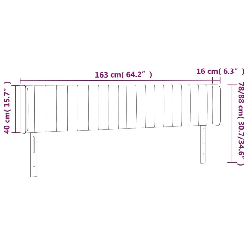 Tête de lit accessoire couchage chambre à coucher meuble à LED 163 x 16 x 78/88 cm tissu velours gris clair TDL0201349
