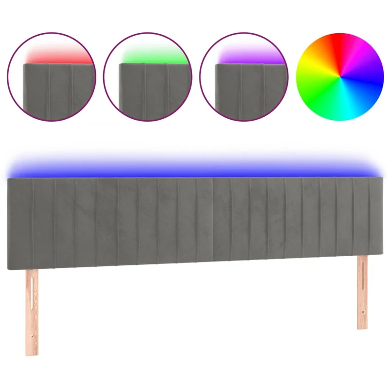 Tête de lit accessoire couchage chambre à coucher meuble à LED 200 x 5 x 78/88 cm tissu velours gris clair TDL0201315