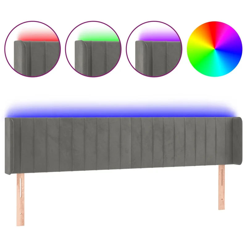Tête de lit accessoire couchage chambre à coucher meuble à LED 203 x 16 x 78/88 cm tissu velours gris clair TDL0201287
