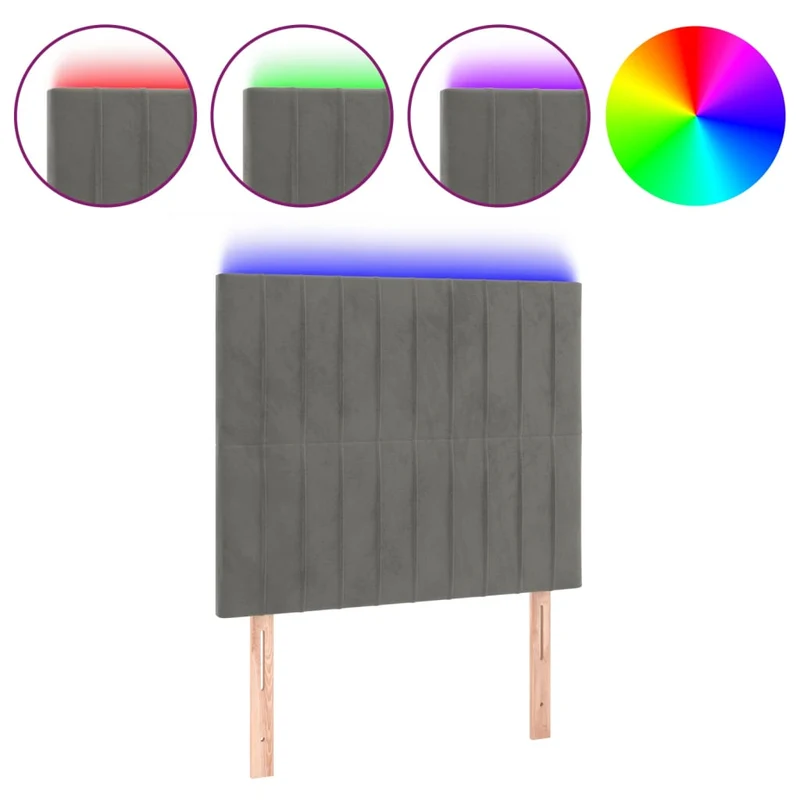 Tête de lit accessoire couchage chambre à coucher meuble à LED 80 x 5 x 118/128 cm tissu velours gris clair TDL0201281