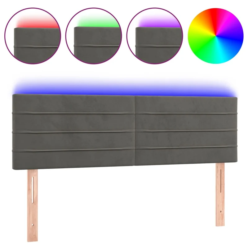 Tête de lit accessoire couchage chambre à coucher meuble à LED 144 x 5 x 78/88 cm tissu velours gris foncé TDL0201148