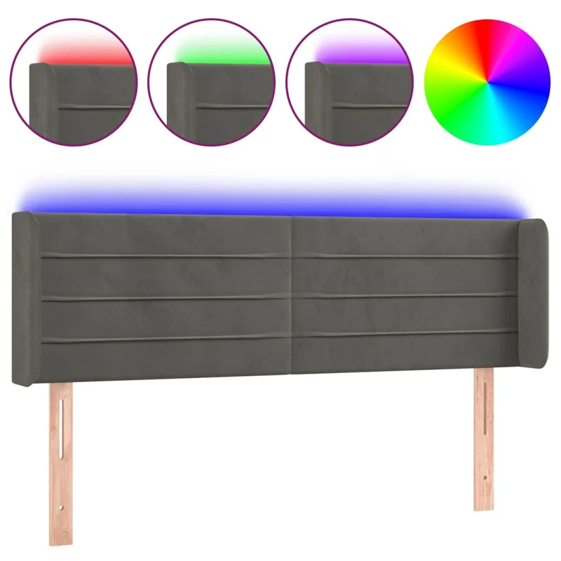 Tête de lit accessoire couchage chambre à coucher meuble à LED 147 x 16 x 78/88 cm tissu velours gris foncé TDL0201125