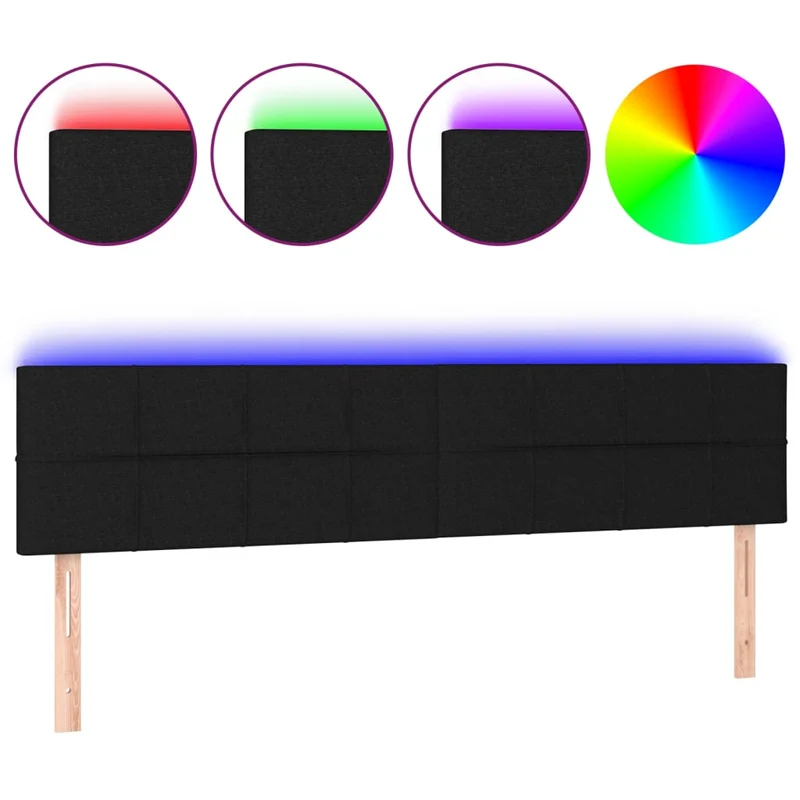 Tête de lit accessoire couchage chambre à coucher meuble à LED 160 x 5 x 78/88 cm tissu noir TDL0200670