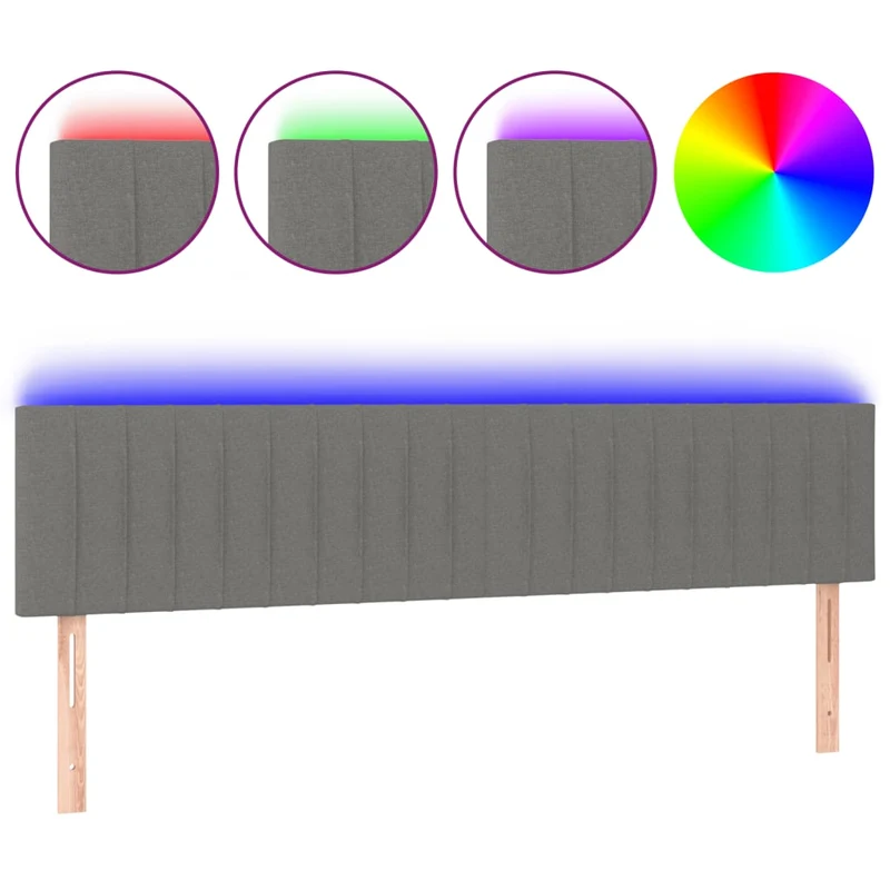 Tête de lit accessoire couchage chambre à coucher meuble à LED 180 x 5 x 78/88 cm tissu gris foncé TDL0201102