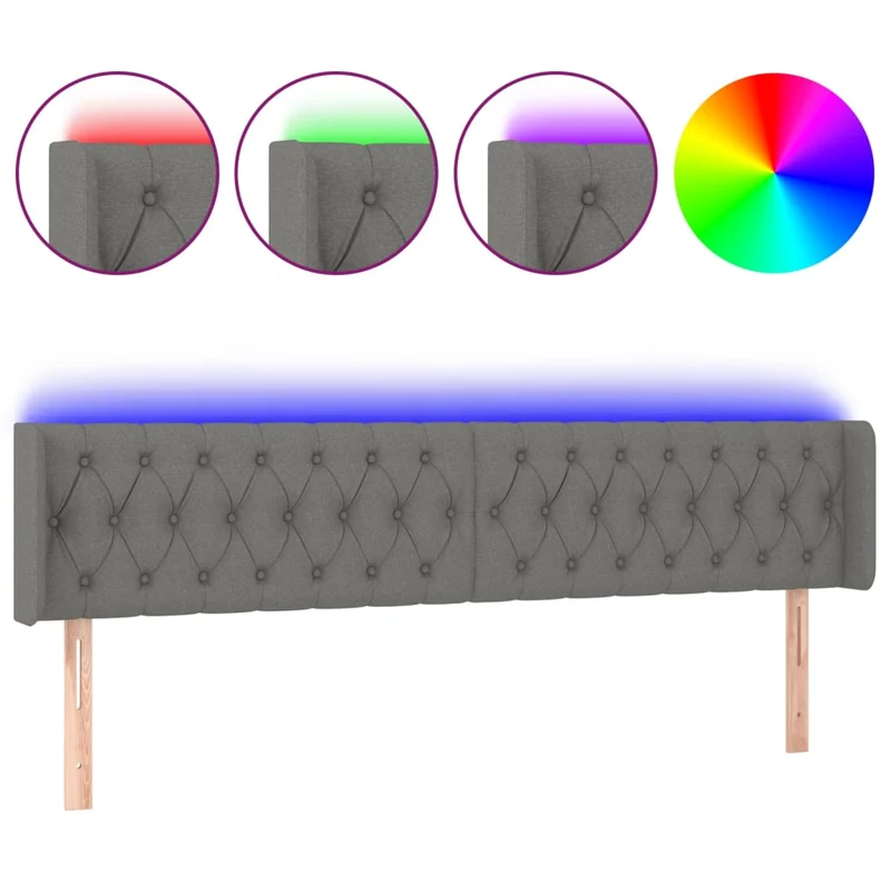 Tête de lit accessoire couchage chambre à coucher meuble à LED 183 x 16 x 78/88 cm tissu gris foncé TDL0201094