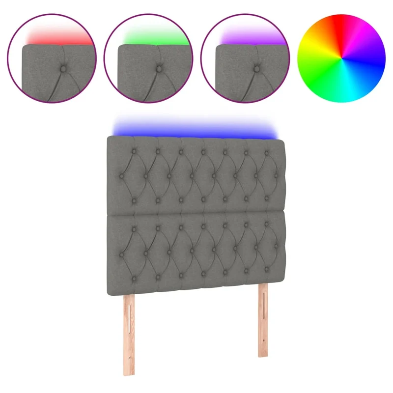 Tête de lit accessoire couchage chambre à coucher meuble à LED 90 x 7 x 118/128 cm tissu gris foncé TDL0200990