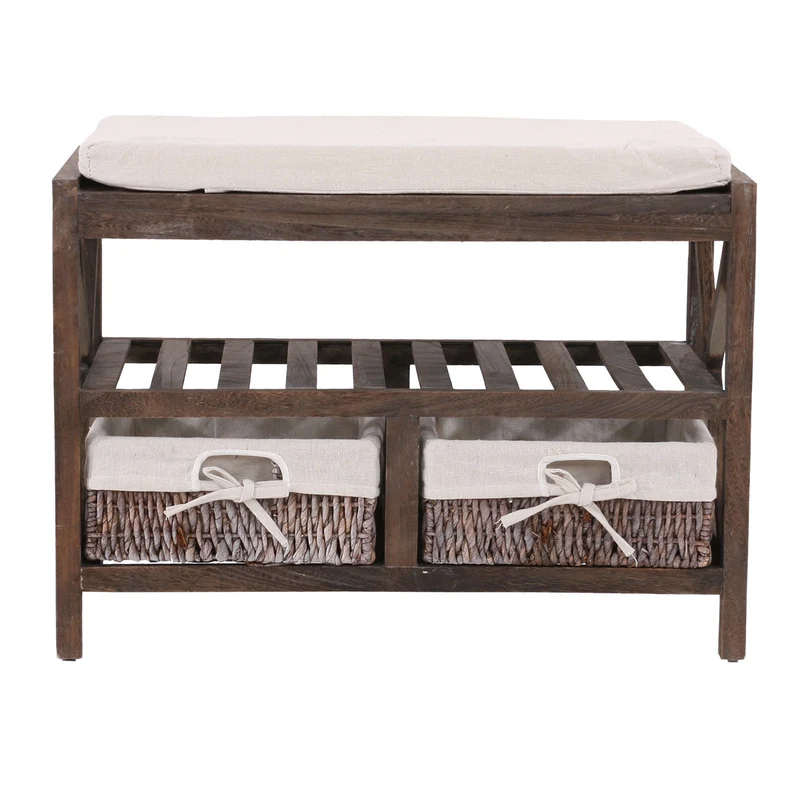 Étagère à chaussures banc banquette avec tiroirs de rangement look shabby vintage 45x65x34cm marron 04_0005159