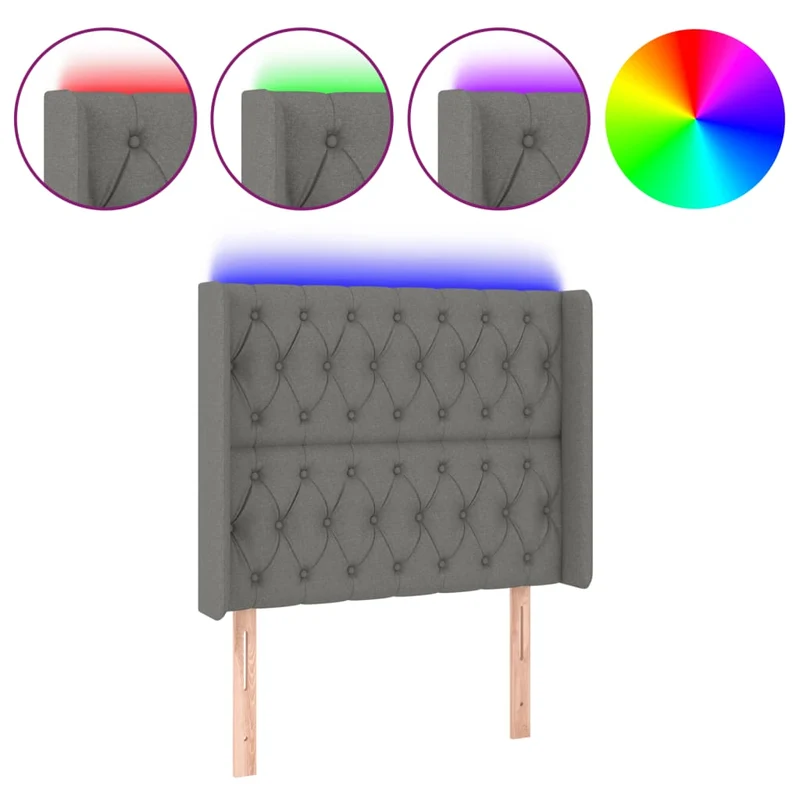Tête de lit accessoire couchage chambre à coucher meuble à LED 103 x 16 x 118/128 cm tissu gris foncé TDL0201186