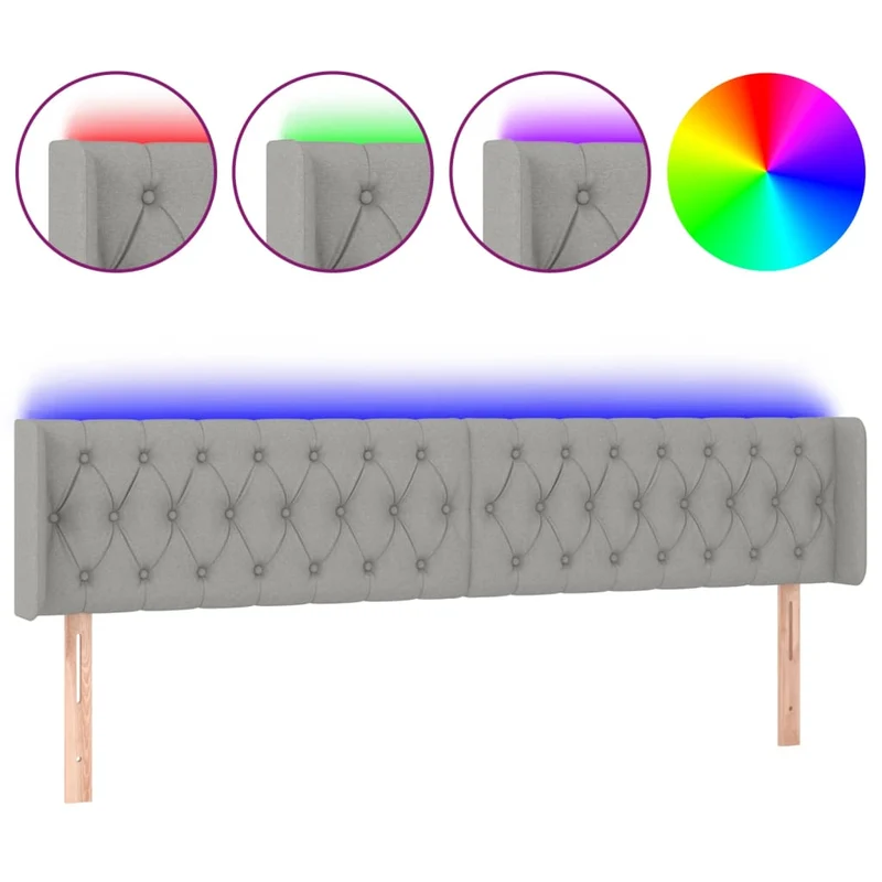 Tête de lit accessoire couchage chambre à coucher meuble à LED 183 x 16 x 78/88 cm tissu gris clair TDL0201336