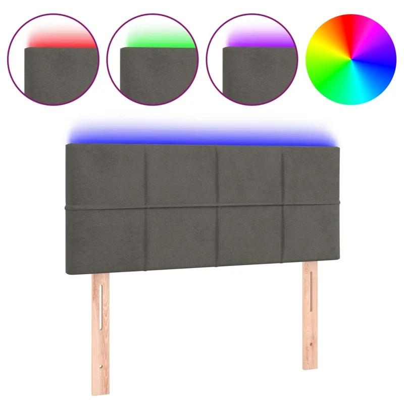 Tête de lit accessoire couchage chambre à coucher meuble à LED 100 x 5 x 78/88 cm tissu velours gris foncé TDL0201192