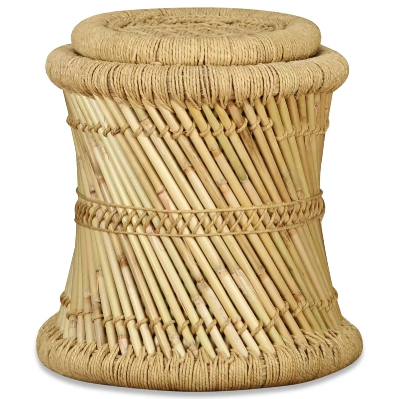Lot de 2 tabouret assise poufs design rustique tissé en bambou et jute brun DEC026402