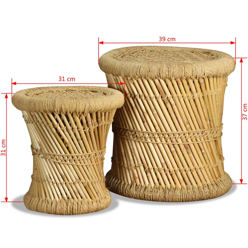 Lot de 2 tabouret assise poufs design rustique tissé en bambou et jute brun DEC026402