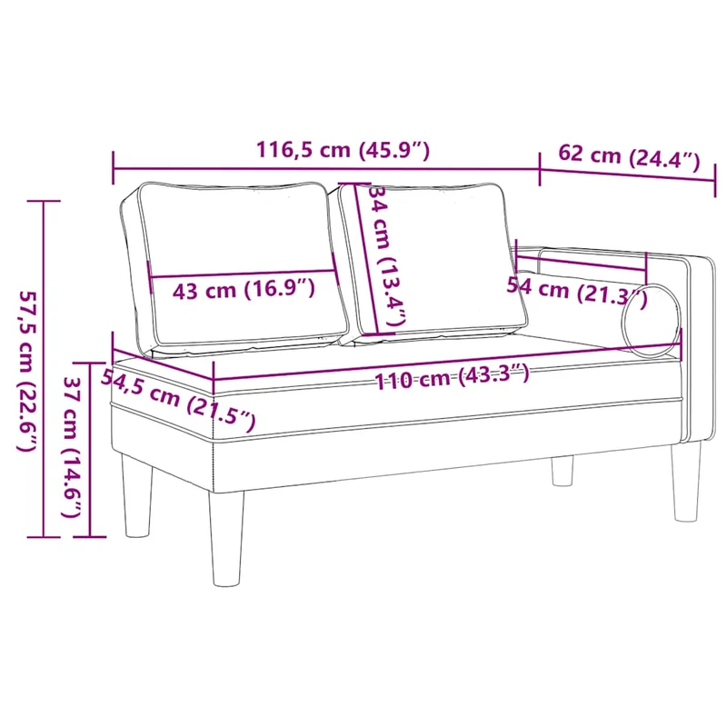 Méridienne chaise longue canapé pour intérieur avec coussins en tissu gris foncé DEC026078
