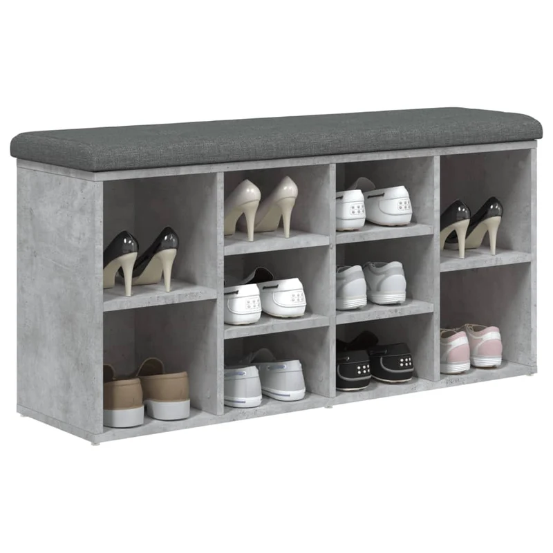 Banc de rangement à chaussures couleur gris béton 102 x 32 x 50 cm bois d'ingénierie DEC024901