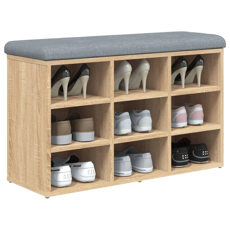 Banc de rangement à chaussures couleur chêne 82 x 32 x 50 cm bois d'ingénierie brun DEC024897