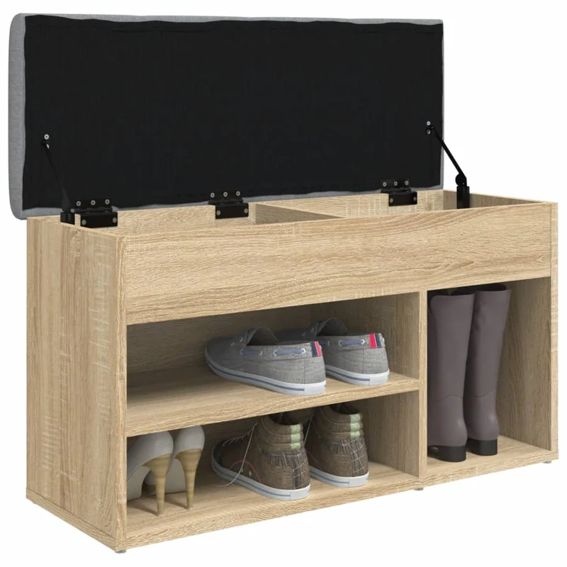 Banc de rangement à chaussures couleur chêne 82 x 32 x 45,5 cm bois d'ingénierie brun DEC024895
