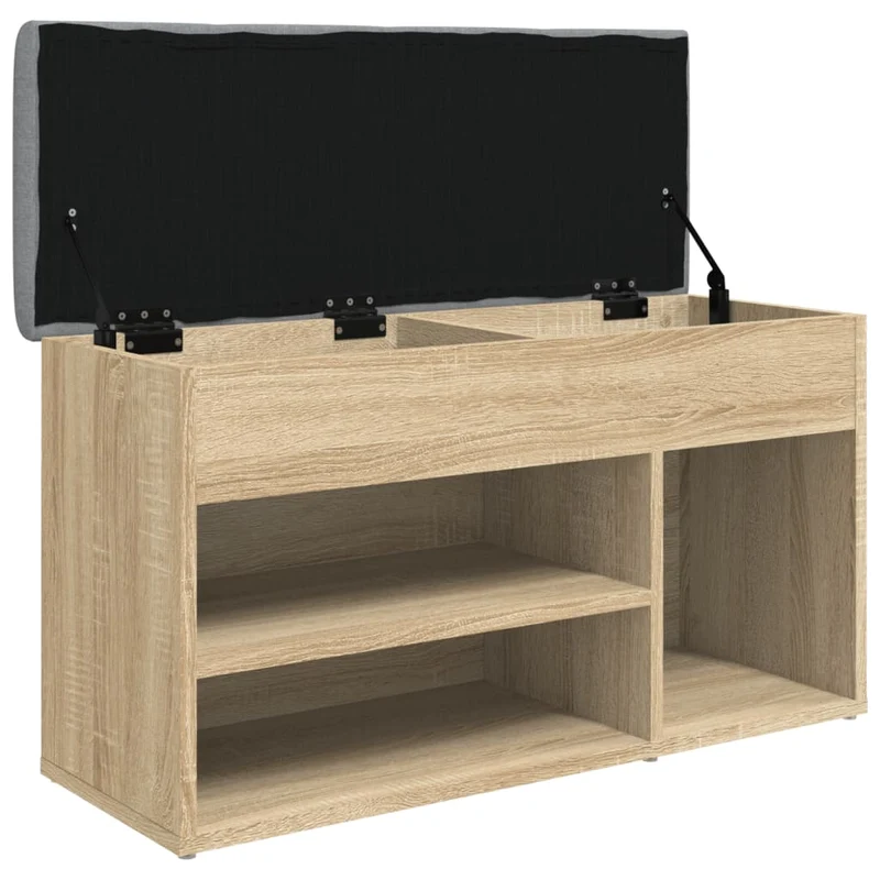 Banc de rangement à chaussures couleur chêne 82 x 32 x 45,5 cm bois d'ingénierie brun DEC024895