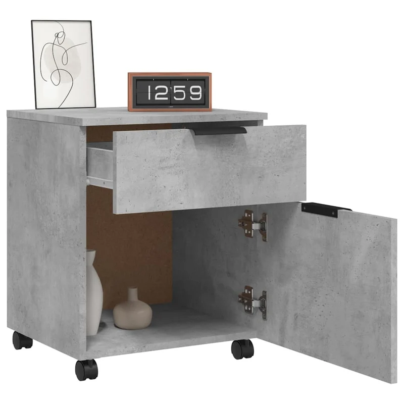 Caissons à tiroirs meuble de bureau sur roulettes mobile gris béton 45 x 38 x 54 cm gris DEC024564