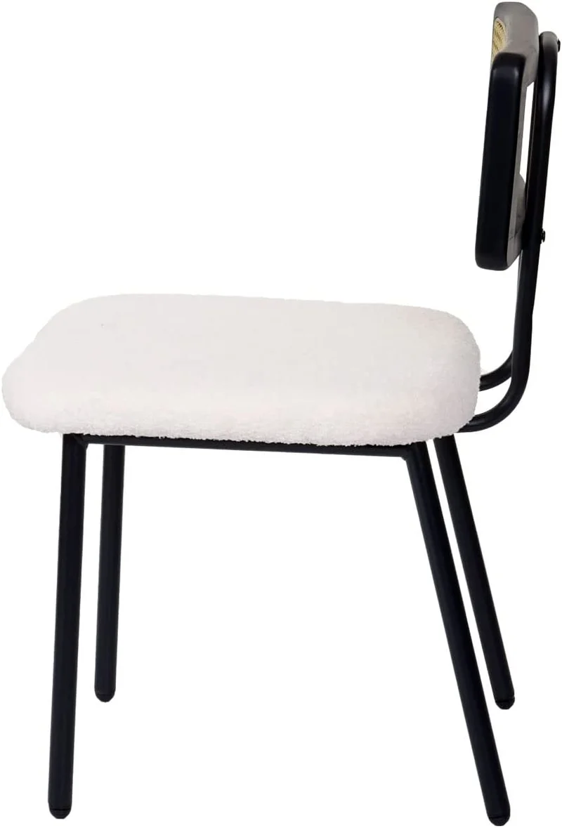 Ensemble de 2 chaises de salle à manger cuisine en métal poly-rotin bois et tissu/textile blanc bouclé CDS04800