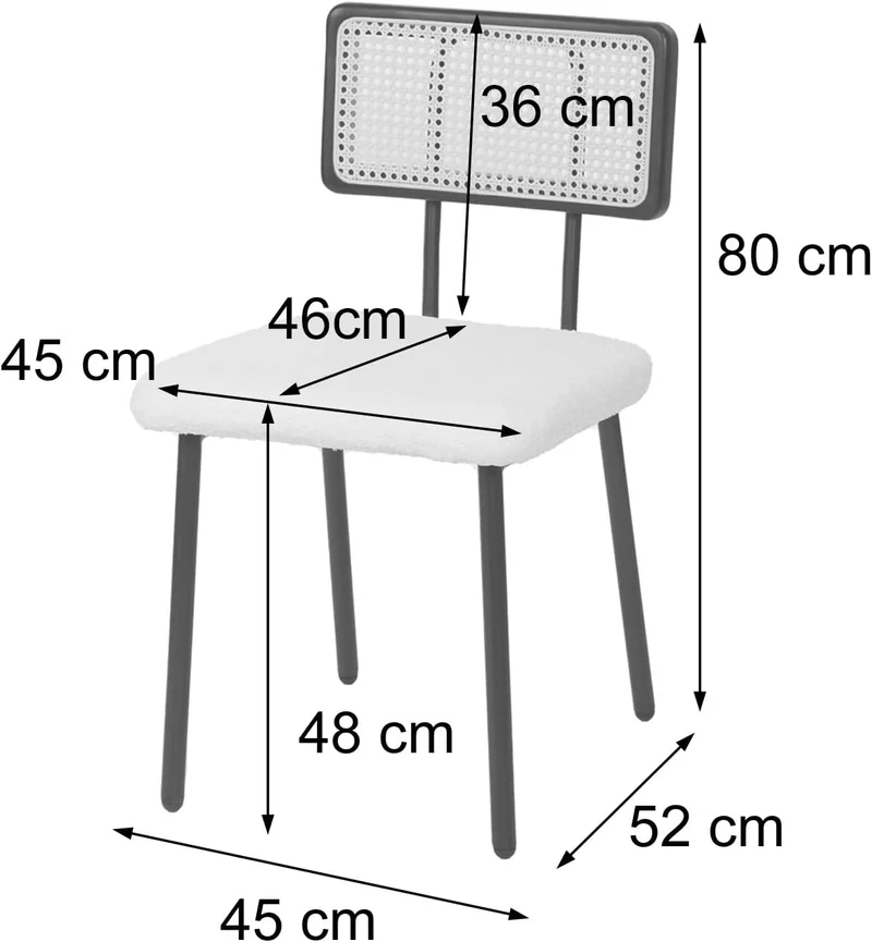 Ensemble de 2 chaises de salle à manger cuisine en métal poly-rotin bois et tissu/textile blanc bouclé CDS04800