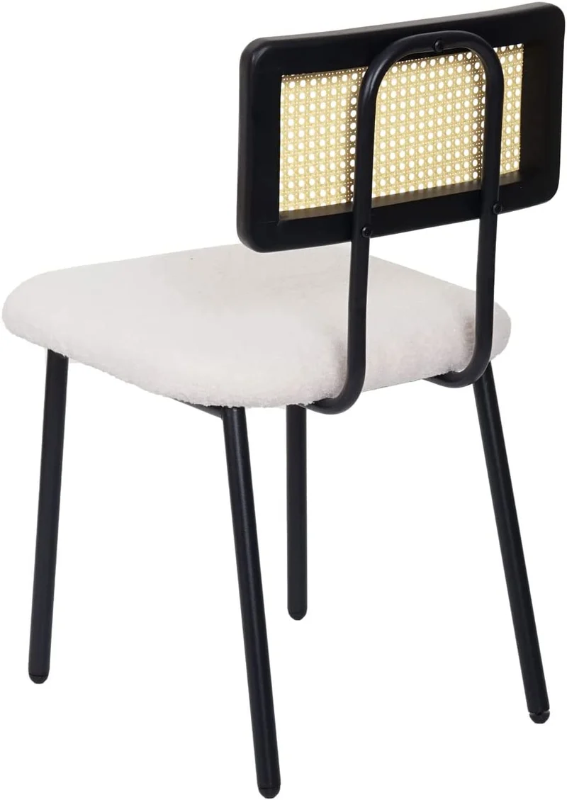 Ensemble de 2 chaises de salle à manger cuisine en métal poly-rotin bois et tissu/textile blanc bouclé CDS04800
