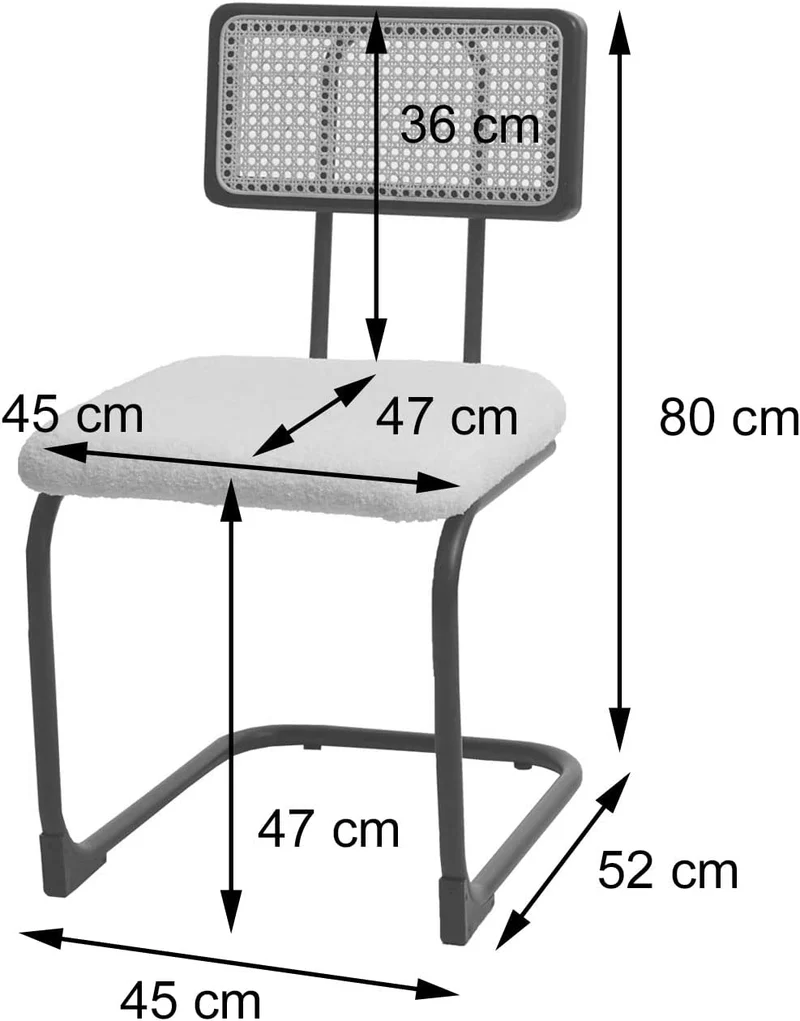 Lot de 2 chaises de salle à manger cuisine en bois rotin métal tissu/textile noir bouclé CDS04495