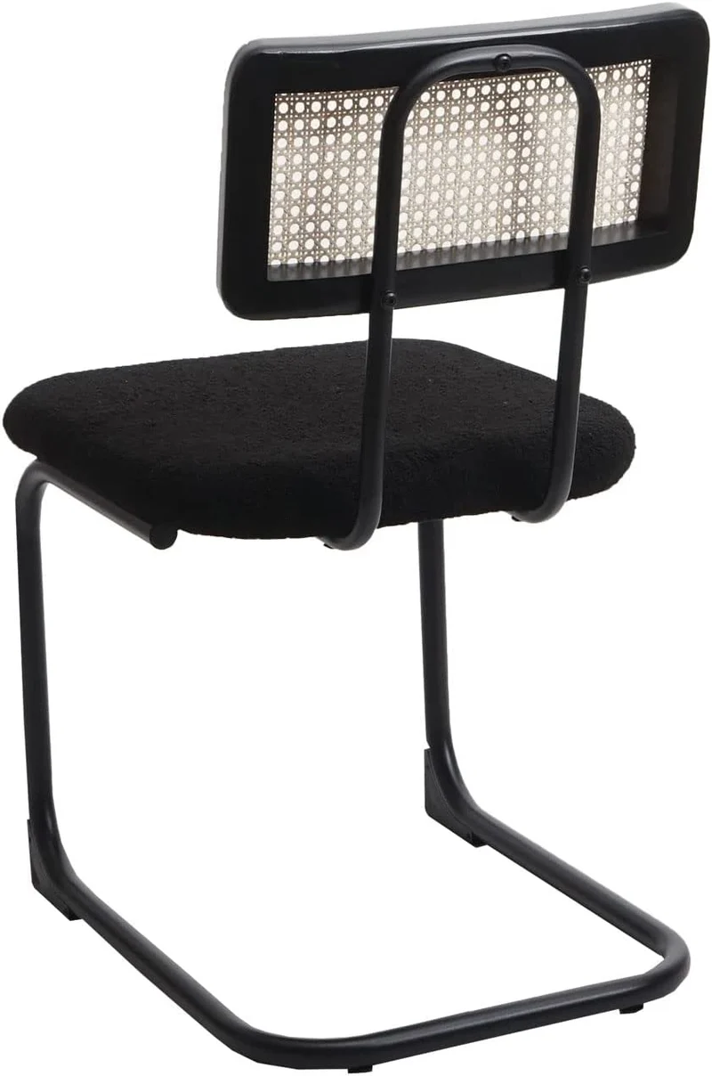 Lot de 2 chaises de salle à manger cuisine en bois rotin métal tissu/textile noir bouclé CDS04495