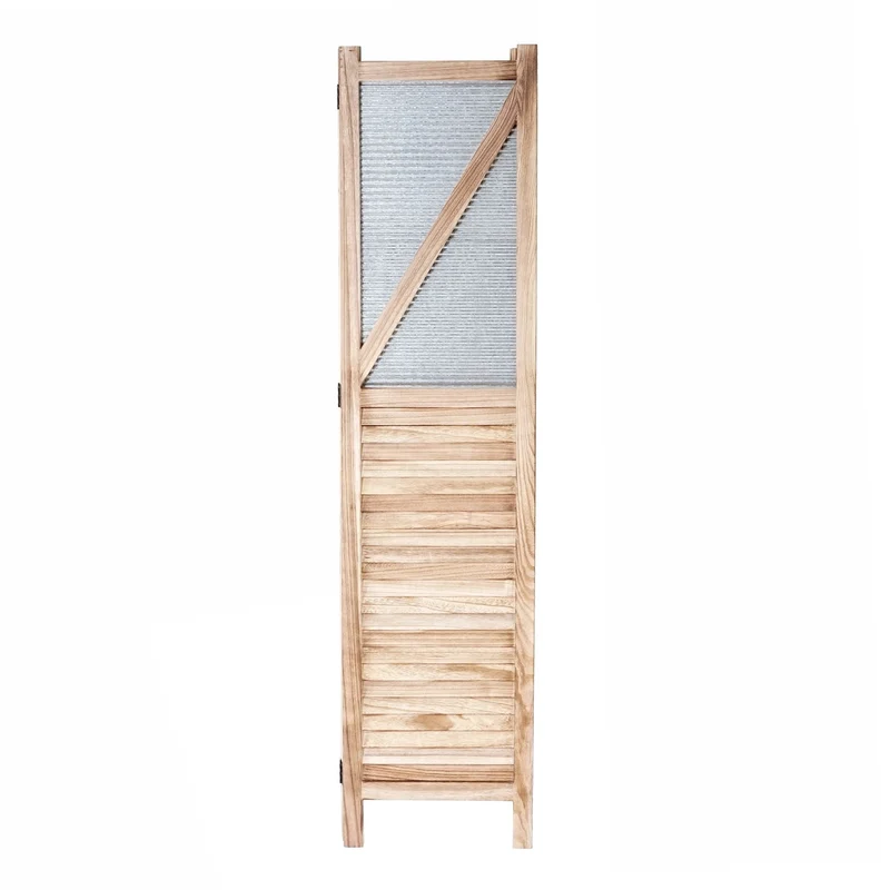 Paravent 4 panneaux écran de cloison de séparation de pièce bois et métal 170x160x2cm 04_0003922