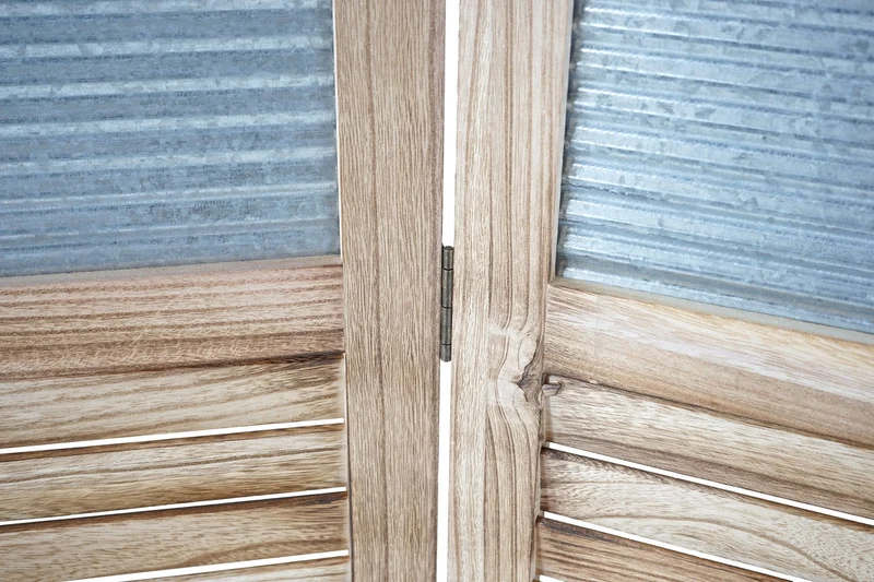 Paravent 4 panneaux écran de cloison de séparation de pièce bois et métal 170x160x2cm 04_0003922