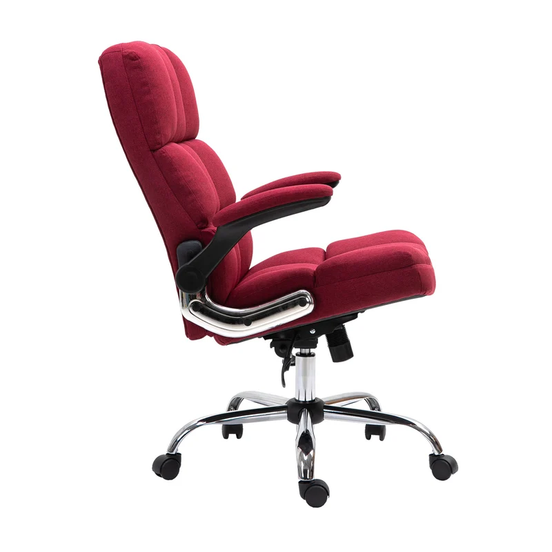 Chaise de bureau pivotante réglable en hauteur en tissu rouge forme ergonomique 04_0001876