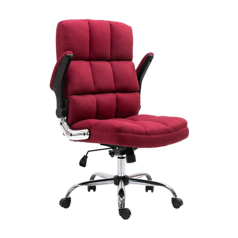 Chaise de bureau pivotante réglable en hauteur en tissu rouge forme ergonomique 04_0001876