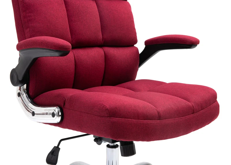 Chaise de bureau pivotante réglable en hauteur en tissu rouge forme ergonomique 04_0001876