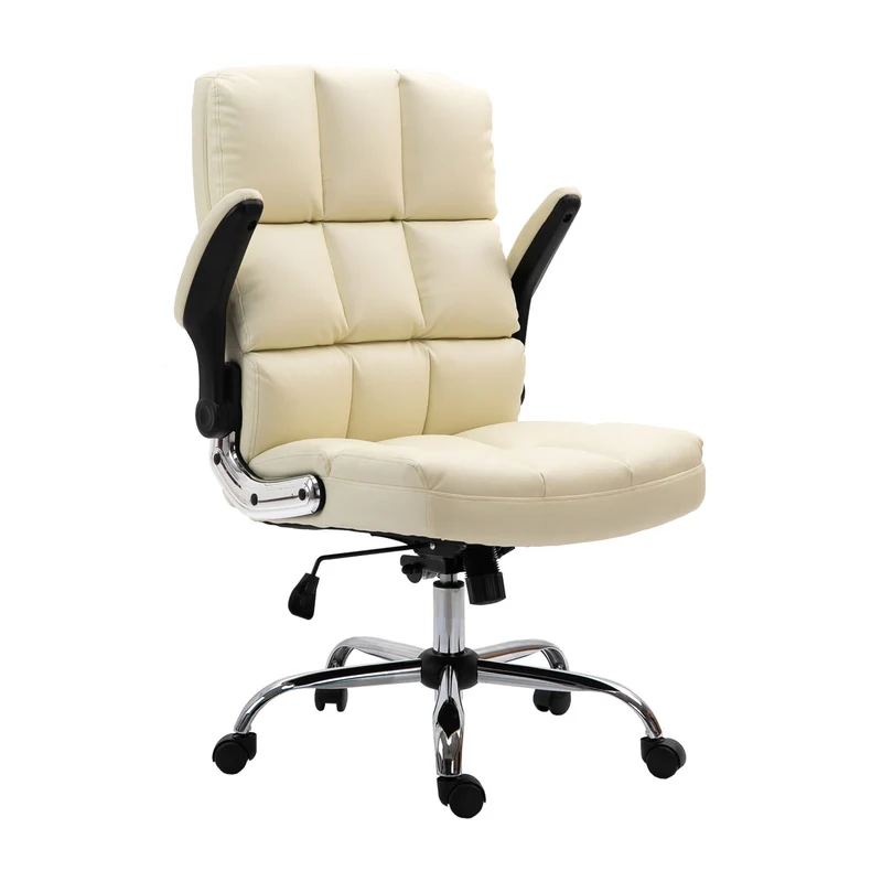 Chaise de bureau pivotante réglable en hauteur en synthétique crème forme ergonomique 04_0001870