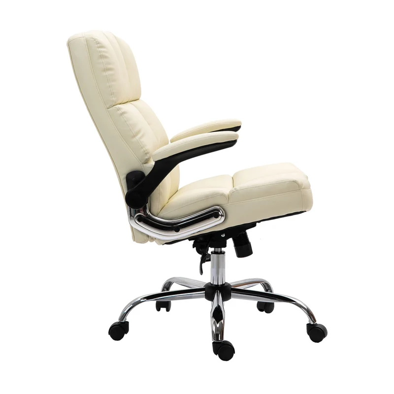 Chaise de bureau pivotante réglable en hauteur en synthétique crème forme ergonomique 04_0001870