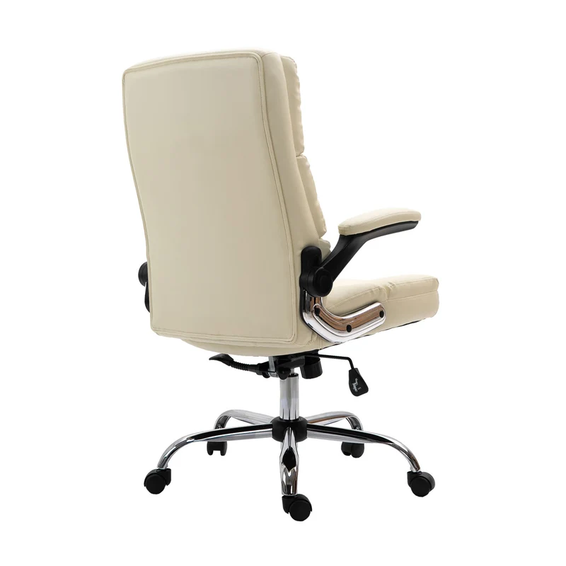 Chaise de bureau pivotante réglable en hauteur en synthétique crème forme ergonomique 04_0001870