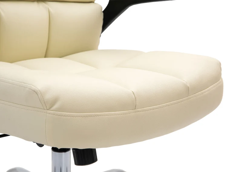 Chaise de bureau pivotante réglable en hauteur en synthétique crème forme ergonomique 04_0001870
